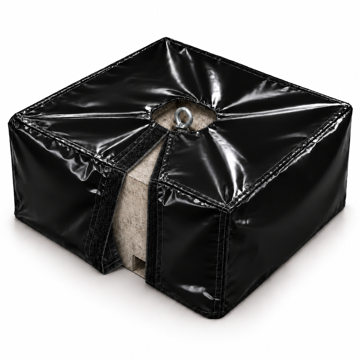 Housse PVC noire pour bloc de lest, fermeture auto-agrippante ouverte