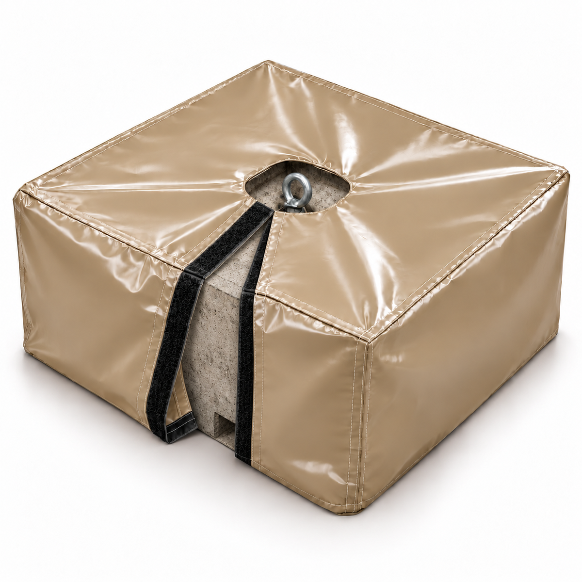 Housse PVC beige pour bloc de lest, fermeture auto-agrippante ouverte