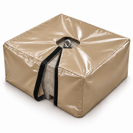 Housse PVC beige pour bloc de lest, fermeture auto-agrippante ouverte