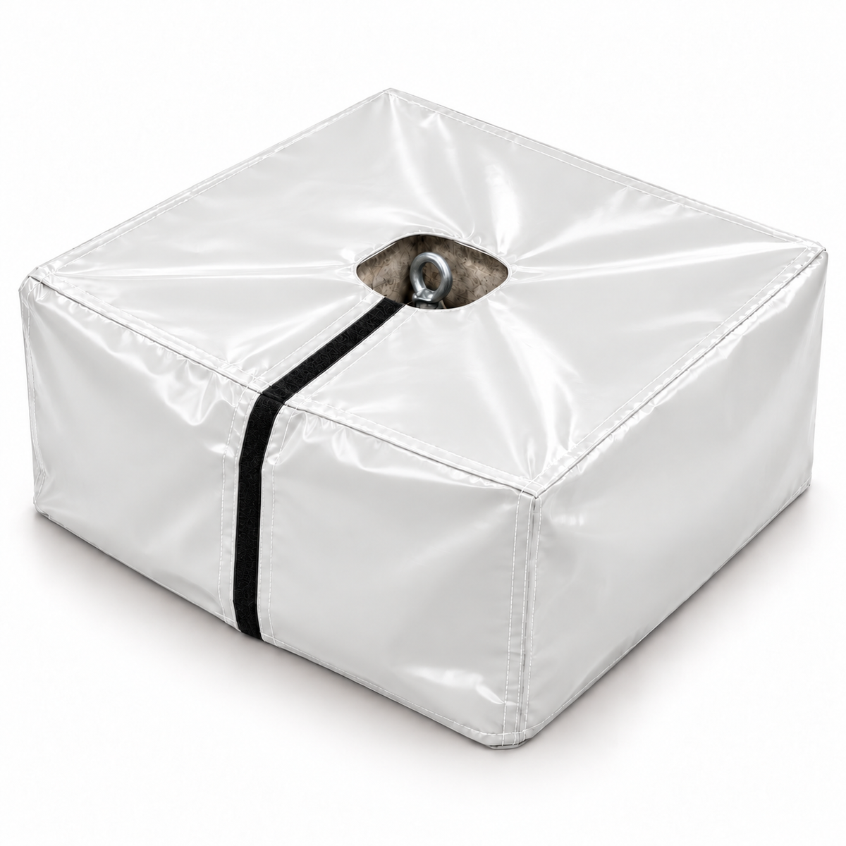 Housse PVC sur mesure sur un bloc de lest, avec ouverture pour l'anneau de levage